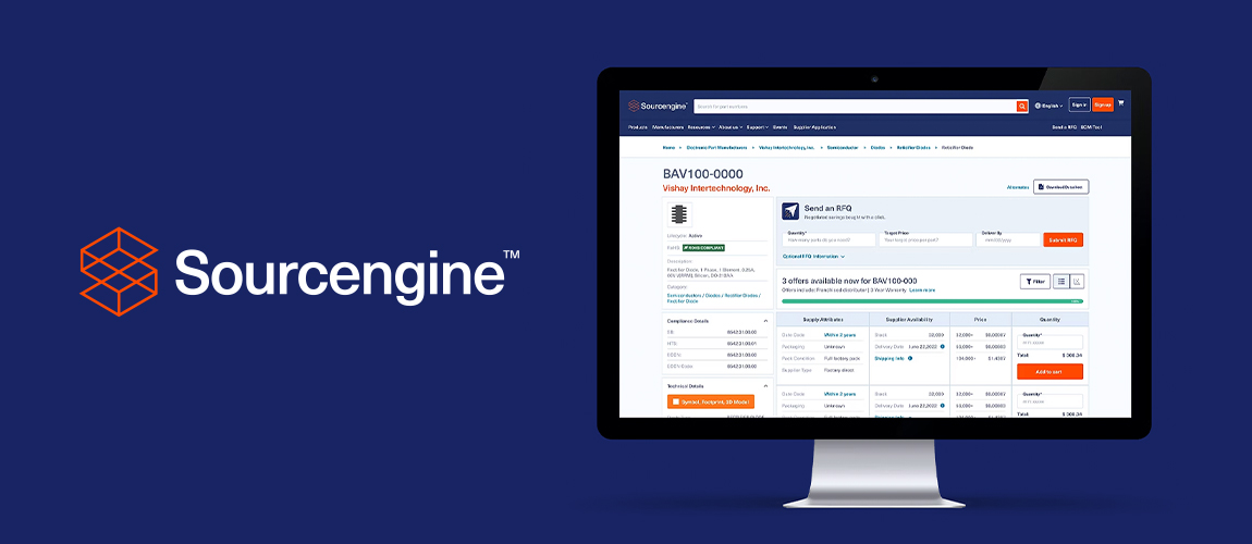 Sourcengine PDP redesign — desktop mockup with logo