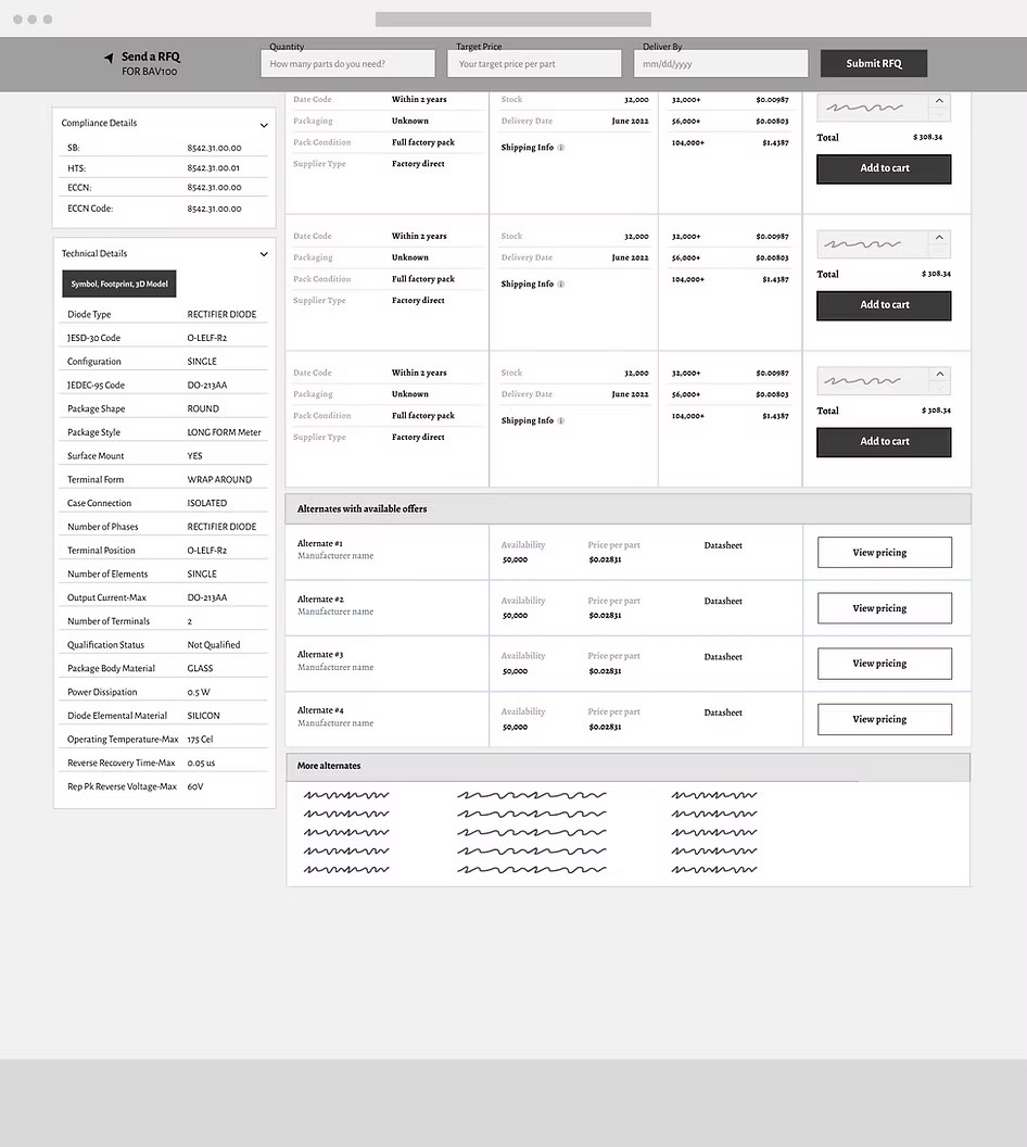 PDP wireframe — collapsed details